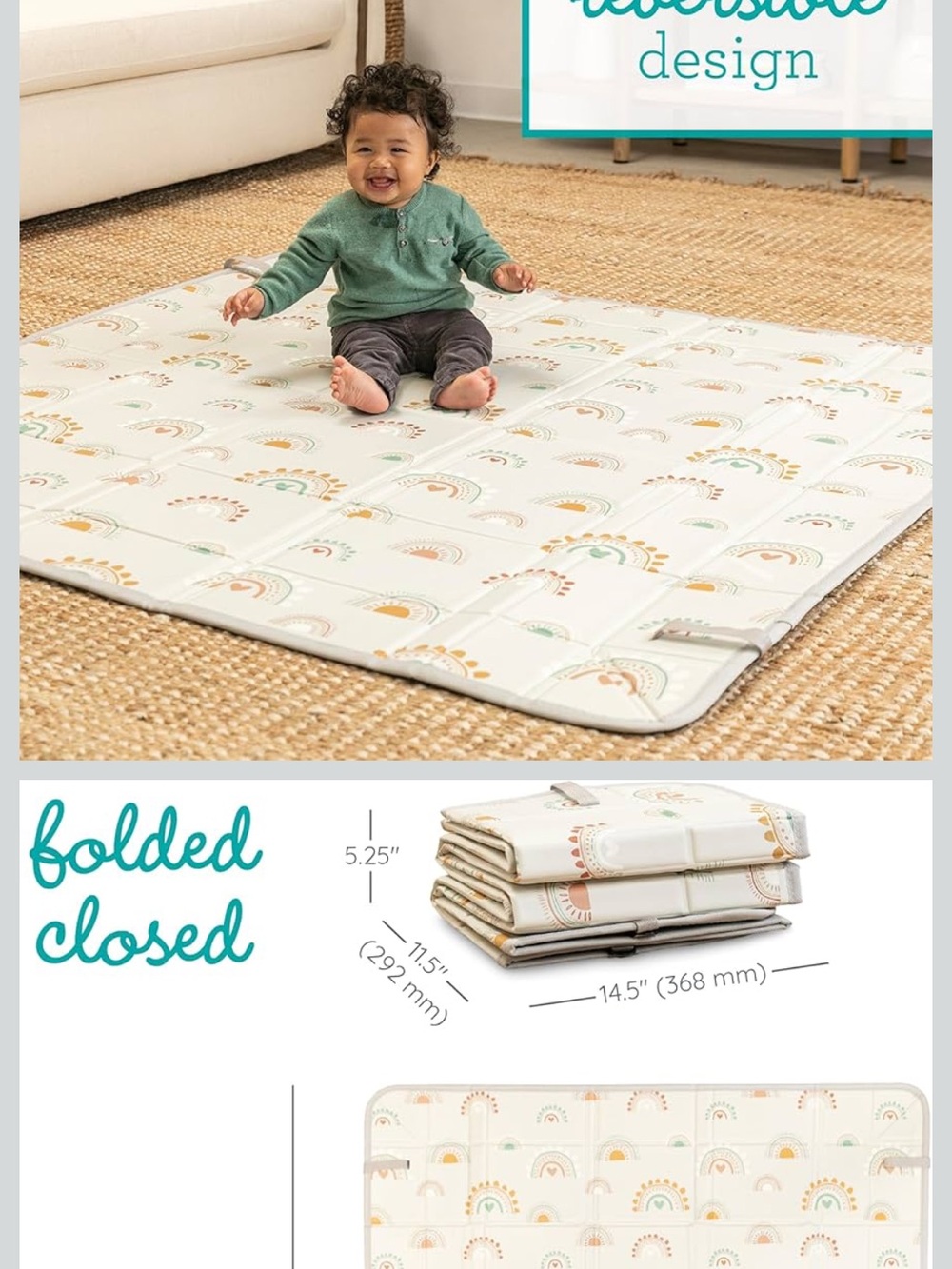 Amazon Kids Play Mat in Green, Cream, Orange and Yellow Rainbow Print